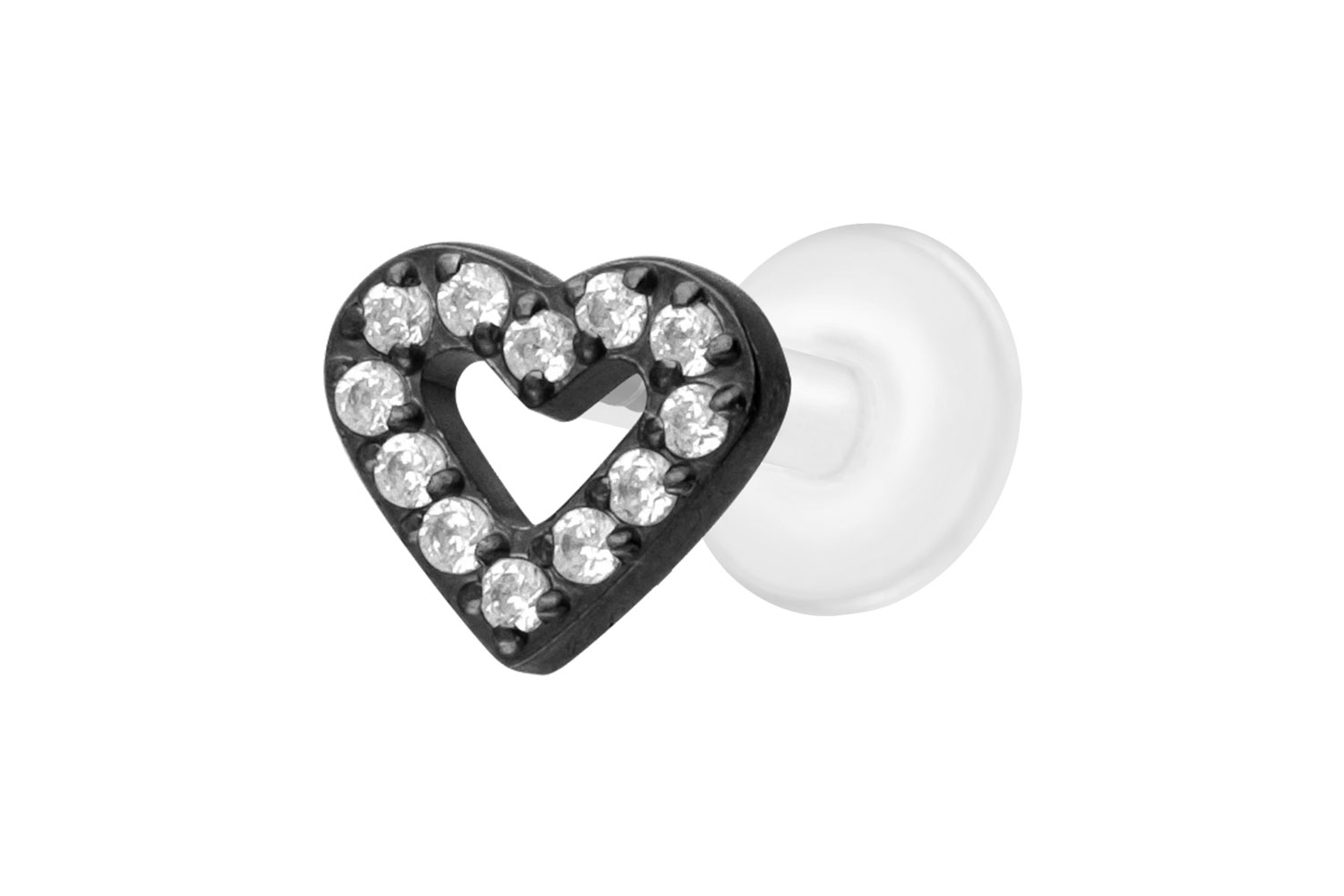 PTFE Labret Piercing mit Innengewinde + Titan-Aufsatz KRISTALLHERZ